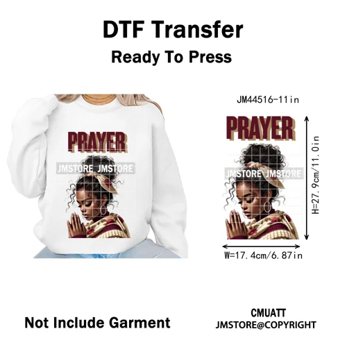 Afro Girls Prayer Jesus Faith Love Magic Christian Women Iron on Washable DTF Heat Transfers Stickers Ready to Press for Clothes