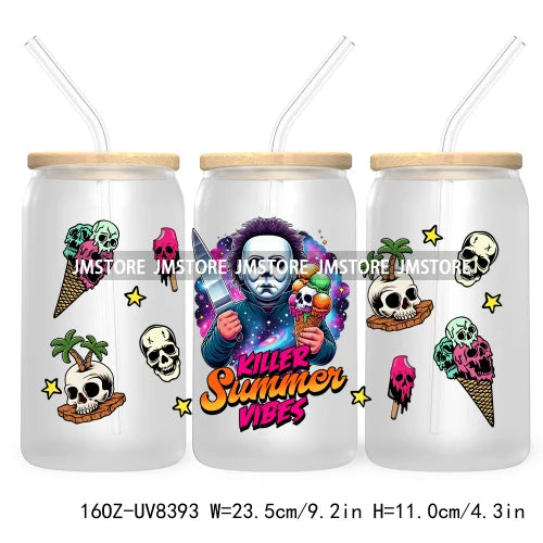 Killer Summer Vibes UV DTF Sticker For 16OZ Libbey Glass Cup Can Wrap Transfer Stickers Custom Labels DIY Logo Horror Halloween