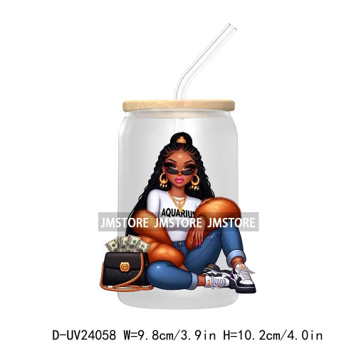 Black Girl Zodiac UV DTF Transfers Stickers Decals For Libbey Cold Cups Mugs Tumbler Waterproof Hip Hop African American Woman