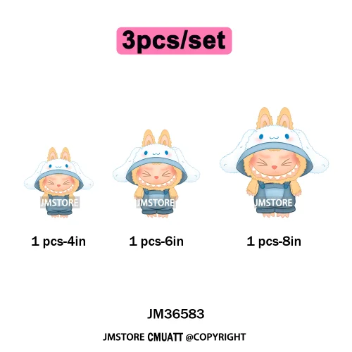 Cute Baby Cartoon Monster Doll Character Bow Girly Washable Decals Iron On DTF Heat Transfer Stickers Ready To Press for Clothes