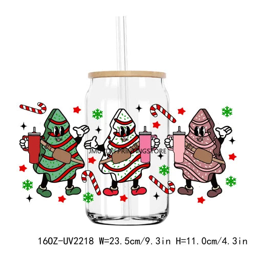 New Christmas Tumblers Vibes Holiday UV DTF Sticker For 16OZ Libbey Glass Cup Can Wrap Transfer Sticker Custom Labels DIY Logo