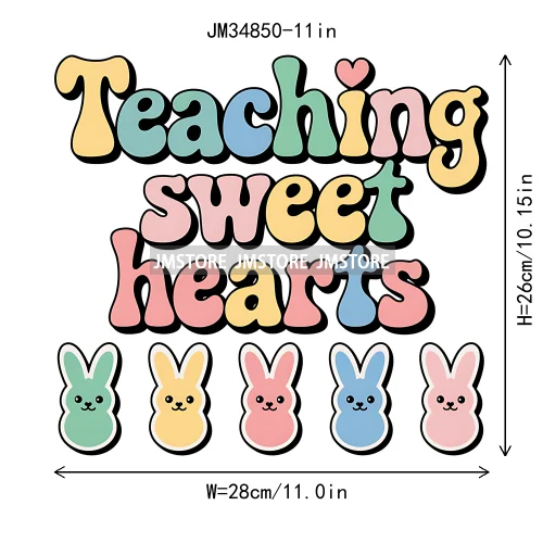 Cute Teacher Bunny Coquette Teaching Sweet Heart Floral Happy Easter Iron On DTF Transfers Stickers Ready To Press For Clothing