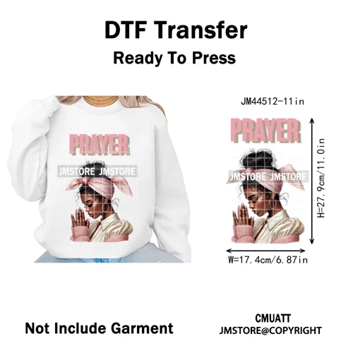 Afro Girls Prayer Jesus Faith Love Magic Christian Women Iron on Washable DTF Heat Transfers Stickers Ready to Press for Clothes