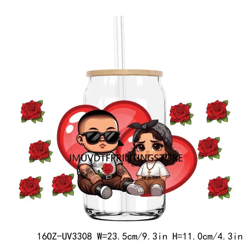 Chicano Forever Cholo Couple Valentine UV DTF Sticker For 16OZ Libbey Glass Cup Can Wrap Transfer Sticker Custom Labels DIY Logo