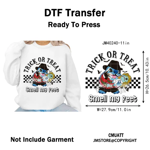 Checkered Trick Or Treat Scary Killer Character Halloween Vibes Iron on DTF Washable Transfer Sticker Ready to Press for Hoodies