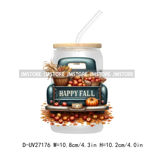 Happy Fall Autumn Pumpkins Season UV DTF Transfer Stickers Decals For Libbey Cold Cups Mugs Tumbler Waterproof Labels Boho Ghost