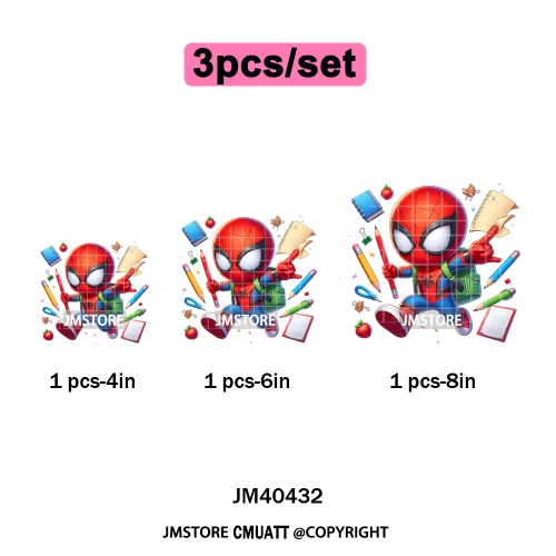 Cartoon Character Back To School Book Teacher School Friends Iron on DTF Washable Transfers Stickers Ready to Press for Textile