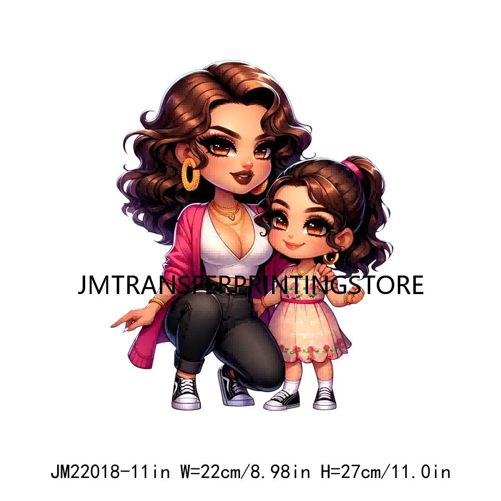 DIY Latina Mama Chingona Chicana Mom Kids Chibi Style Mother's Day Iron On DTF Transfer Stickers Ready To Press For Clothing