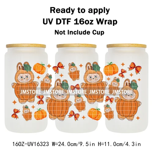 Laboo Horror Movie Characters Halloween 16OZ UV DTF Cup Wraps Ready To Apply Waterproof Transfer Stickers For Libbey Glass Can