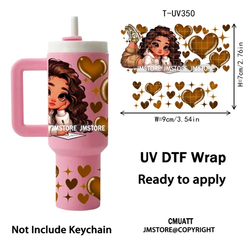 Chibi Girl Heart Cartoon Princess UV DTF Mini Tumbler Keychain Wraps Ready To Apply Transfer Stickers Prints Waterproof Decals