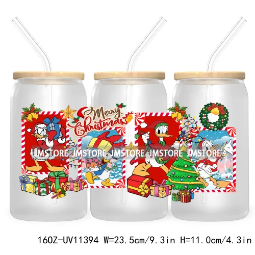 Christmas Cartoon Friends Holiday Season 16OZ UV Cup Wrap DTF Transfer Stickers For Libbey Glass Can Cup Tumbler Waterproof Logo