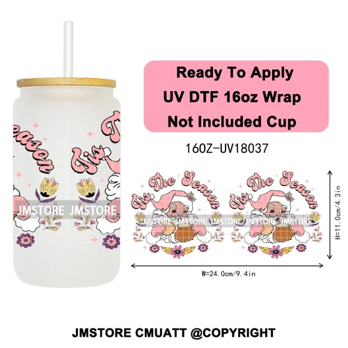 Tis The Season Mexican Christmas Coquette UV DTF Cup Wrap Ready To Apply Transfer Stickers Tumbler Wraps For Libbey Glass Can