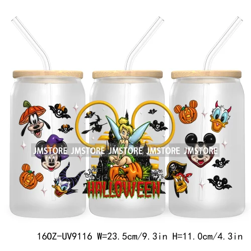 3D Halloween Princess UV DTF Sticker For 16OZ Libbey Glass Cup Can Wrap Transfer Stickers Custom Labels DIY Logo Bats Pumpkin