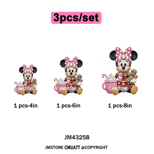 Hot Cocoa Coffee Lover Cartoon Faux Yarn Christmas Xmas Iron on Washable DTF Transfers Stickers Ready to Press for Sweatshirts