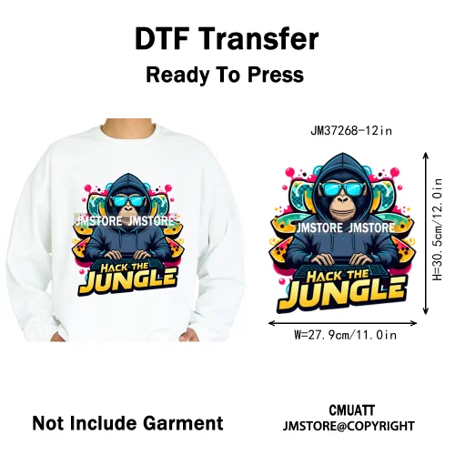 12in Graffiti Streetwear Beasts Cartoon Animals Hip Hop Quotes Iron on DTF Heat Transfers Stickers Ready to Press for Hoodies