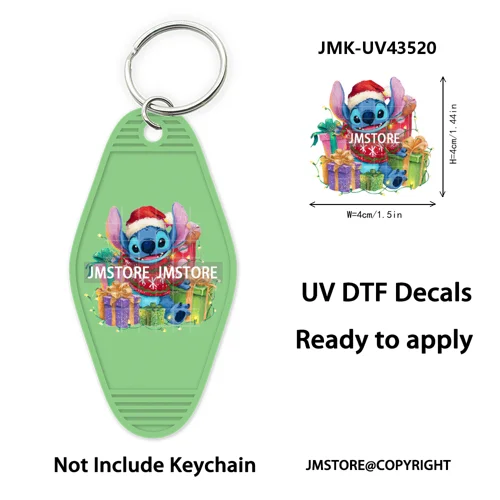 Christmas Santa Cartoon Character UV DTF Keychain Wraps Ready To Apply Waterproof High Quality Decals For Hotel Motel Keychain