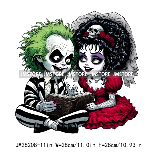 Cartoon Double Trouble Couple Character Halloween Printing Patches Iron On DTF Transfers Stickers Ready To Press For Clothing