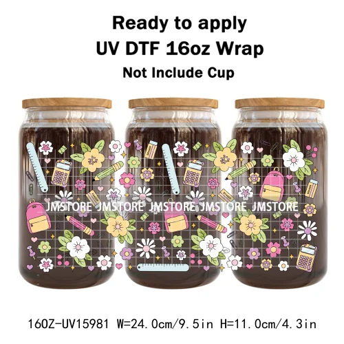 Coffee Coquette Bookish School Girly UV DTF Wraps Transfer Sticker Waterproof High Quality For 16OZ Libbey Glass Can Tumbler Mug