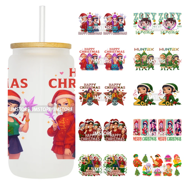 Christmas Edition Kpop Demon Festive Anime Girls UV DTF Stickers Ready To Apply Cup Wrap High Quality For 16OZ Libbey Can Glass