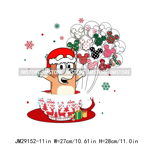 Cute Cartoon Blue Dog Family Character Merry Christmas Vibes Decals Iron On DTF Transfers Stickers Ready To Press For Sweatshirt