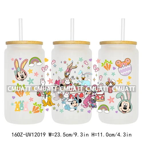 Spring Easter Stickers Cartoon Bunny Characters Eggs Kids 16OZ UV DTF Cup Wrap DIY Durable Label For Libbey Glass Can Mugs