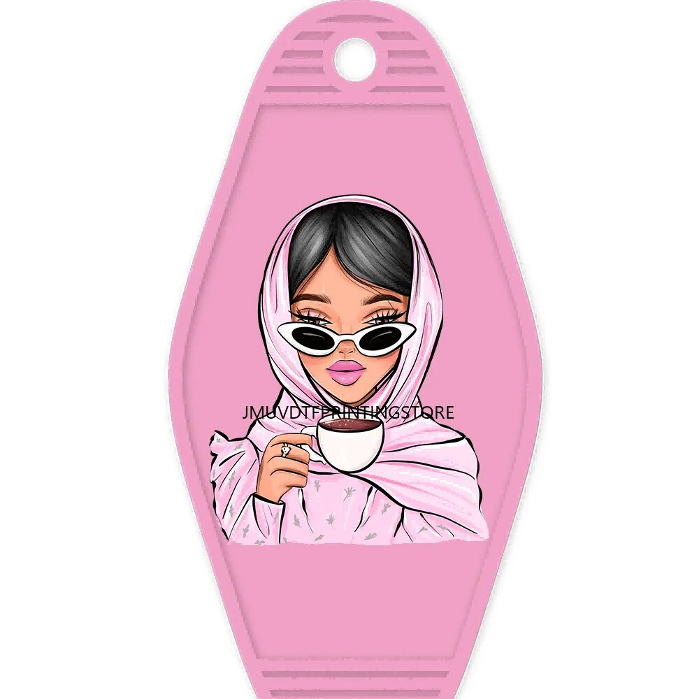 Happy Birthday Pink Girls With Coffee High Quality WaterProof UV DTF Sticker For Motel Hotel Keychian Cute Girl Kids