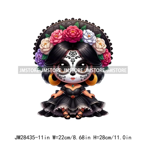 Diy Dia De Los Muertos Sugarskull Calavera Day Of The Dead Catrina Floral Princess Iron On DTF Transfers Stickers For T-shirts