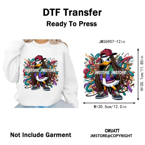 12in Girls Female Teddy Bear Duck Urban Sneakers Animal Washable Iron on DTF Transfers Stickers Ready to Press for T-shirts Bags