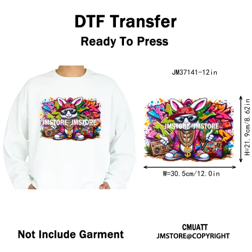 12in Colorful Gangster Urban Hip Hop Music Panda Dog Animal Lover Iron on DTF Heat Transfer Stickers Ready to Press for Clothing