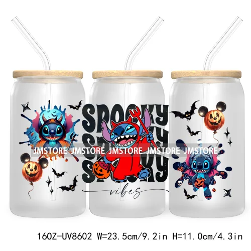 Spooky Vibes Halloween Princess 16OZ UV DTF Cup Wrap Transfer Stickers Custom Label Durable Waterproof Logo For Libbey Glass Can