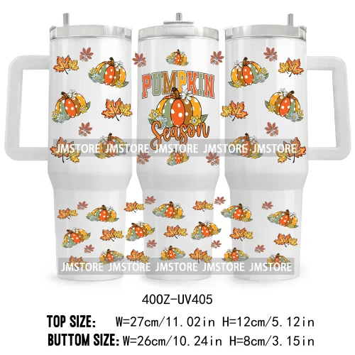 Retro Pumpkin Season Bow UV DTF 40OZ Tumbler Wrap Ready To Apply Good Quality Waterproof Dog Mom Fall Mama Transfer Stickers