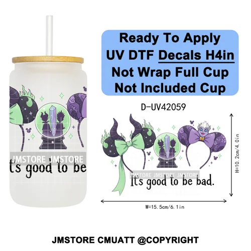 Spooky Halloween Mouse Ears Cartoon Character UV DTF Transfer Sticker Decals Ready To Apply Waterproof For 16OZ Libbey Glass Can