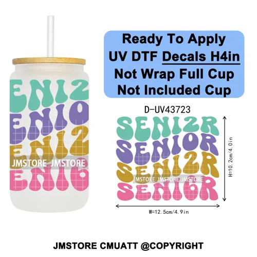 My Last First Day Senior 2026 UV DTF Cup Decals Ready To Apply Transfer Stickers Durable Custom Labels For Libbey Glass Can Mug