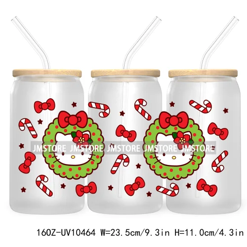 Cute Baby Green Character Christmas Season 16OZ UV Cup Wrap DTF Transfer Stickers For Libbey Glass Can Cups Tumbler Coquette Bow