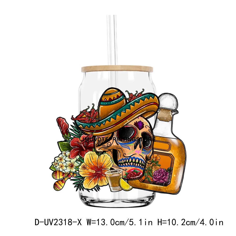 Dia de los Muertos Skull Mexico Culture UV DTF Transfers Stickers Decals For Libbey Cold Cups Mugs Tumbler Waterproof DIY Craft