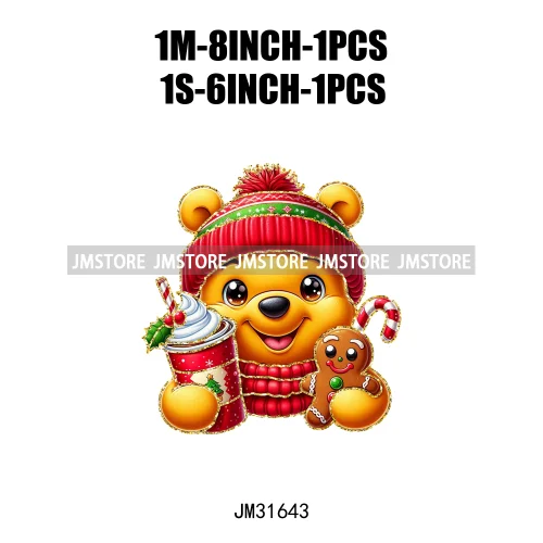 Cute Cartoon Christmas Character Coffee Gingerbread Merry Christmas Iron On DTF Transfers Stickers Ready To Press For T-shirts