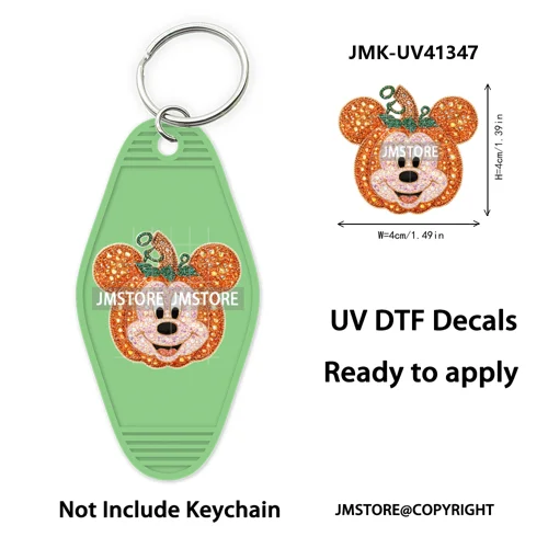 Cartoon Bear Pumpkin Fall Autumn Halloween UV DTF Motel Keychain Wraps Ready To Apply Custom High Quality Hotel Keychain Decals
