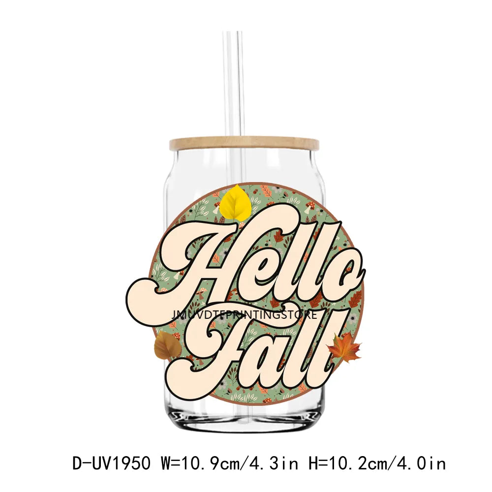 Hello Fall Babe Thanksgiving Mama Pumpkin UV DTF Transfers Stickers Decals For Libbey Cold Cups Mugs Tumbler Waterproof DIY Craf