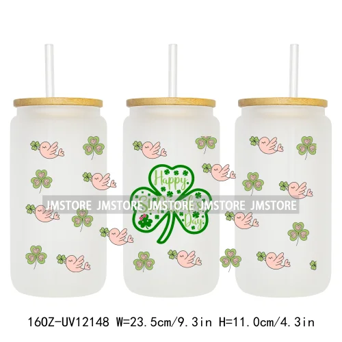 Coquette St Patrick's Day Lucky Shamrock 16OZ UV Cup Wrap DTF Transfer Stickers For Libbey Glass Can Cups Tumbler Custom Prints