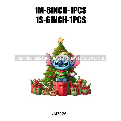 Christmas Cartoon Animal Characters Snow Holiday Santa Tree Gifts Iron On DTF Transfers Stickers Ready To Press For Sweatshirts