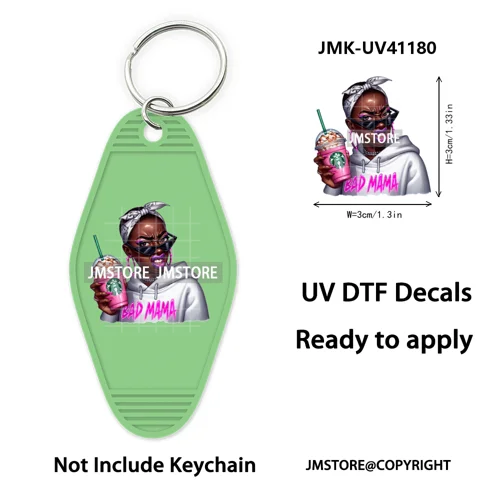 Afro Girl Halloween Skeleton Zombie UV DTF Motel Keychain Decal Ready To Ship Durable Transfer Stickers Print For Hotel Keychain