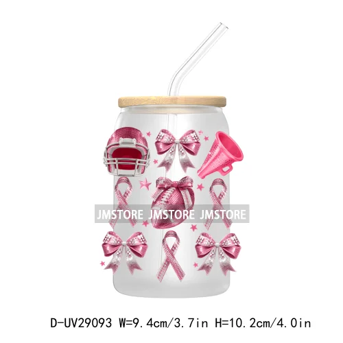 Football Pink Out Breast Cancer Awareness UV DTF Transfer Stickers Decals For Libbey Cold Cups Mugs Tumbler Coquette Bow Ribbon