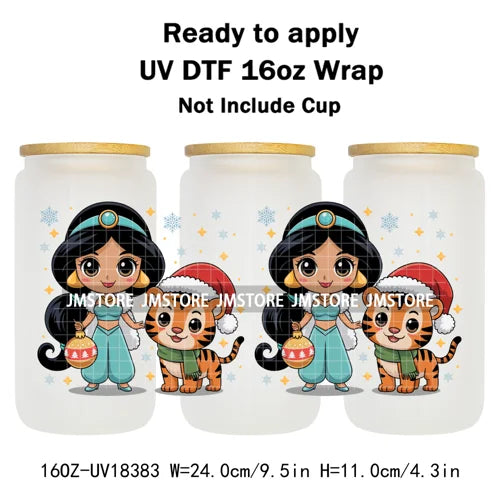Girly Cartoon Princess Christmas Animals UV DTF Stickers Ready To Apply Cup Wrap Waterproof Logo For Libbey Glass Can Tumbler