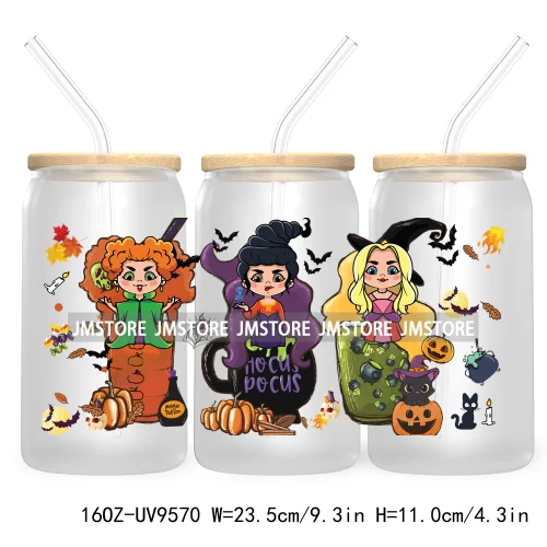 Halloween Cartoon 16OZ UV DTF Cup Wrap Transfer Stickers Custom Labels Waterproof Logo For Libbey Glass Can Pumpkin Season Vibes