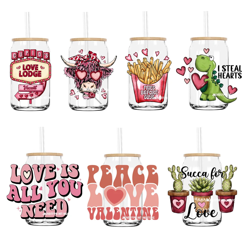 Love Is All You Need 16OZ UV DTF Cup Wrap Transfer Sticker Valentine's Day Custom Label DIY Waterproof Logo For Libbey Glass Can