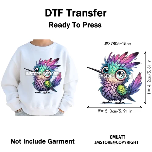 15cm 5.9in Kids Cute Nursery Thermal Printed Bird Fly Animal Washable Iron on DTF Transfers Stickers Ready to Press for Textile