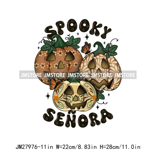 Spooky Senora Conchas Latina Halloween Mexican Tricotri Spicy Ghost Espooky Vibes DTF Iron On Transfers Stickers For Clothing