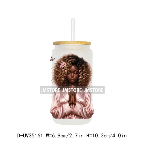 Black Girl Praying Faith Religious Woman UV Sticker Decals For Libbey Cold Cups Mugs Tumbler Transfer Stickers Waterproof Prints