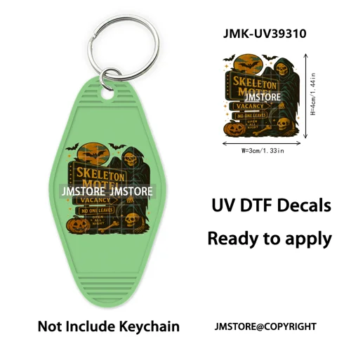 Faux Glitter Halloween Ghost Pumpkin Season UV DTF Motel Keychain Decal Ready To Ship Transfer Stickers Print For Hotel Keychain
