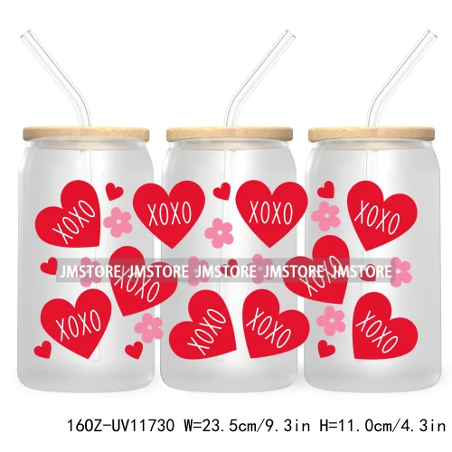 Funny Valentines Quotes 16OZ UV Cup Wrap DTF Transfer Stickers For Libbey Glass Can Cups Tumbler Self Love Valentine Hearts Kiss